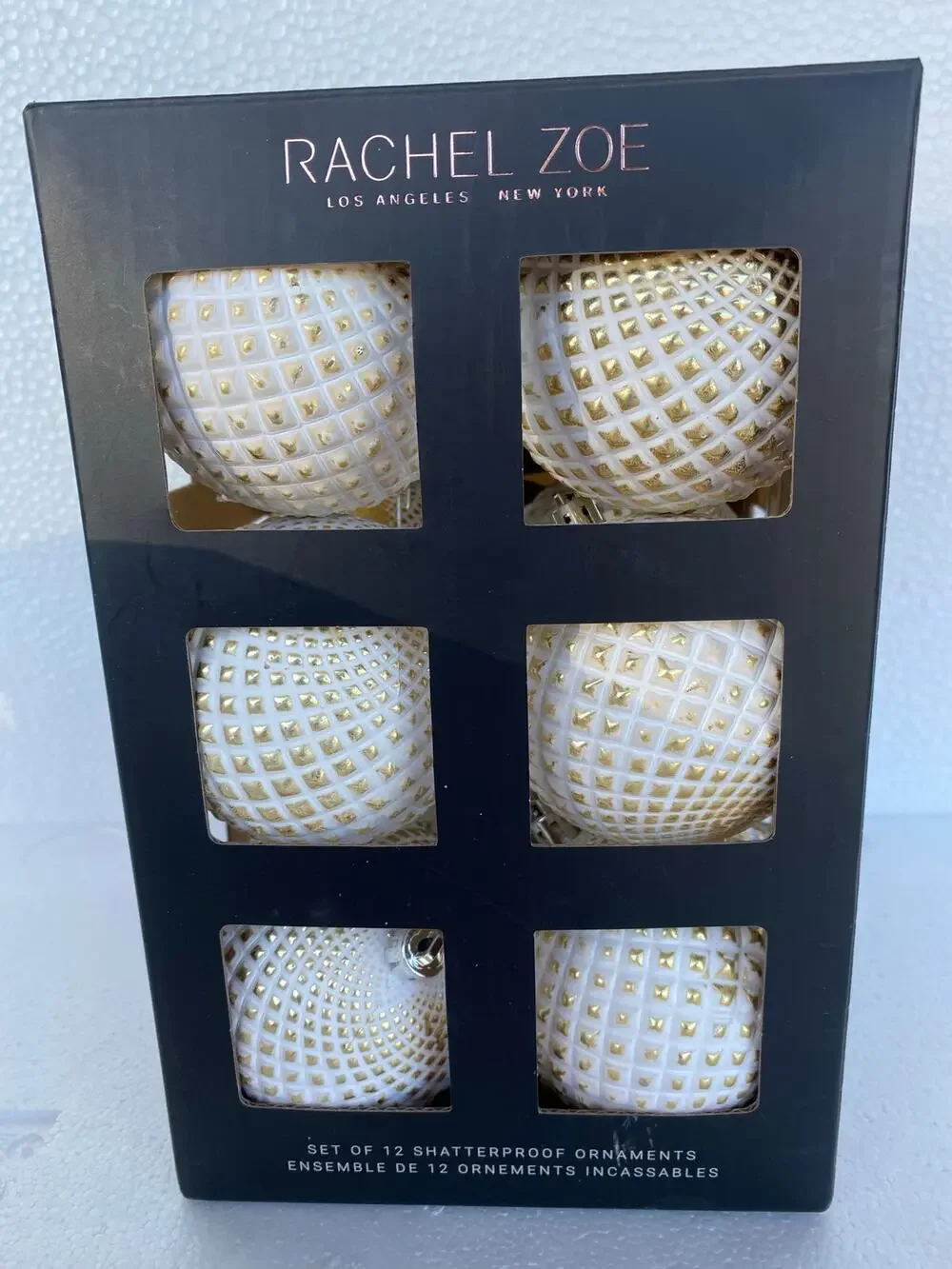 Rachel Zoe diamond ball glass ornaments Christmas tree, 12 Shatter Resistant